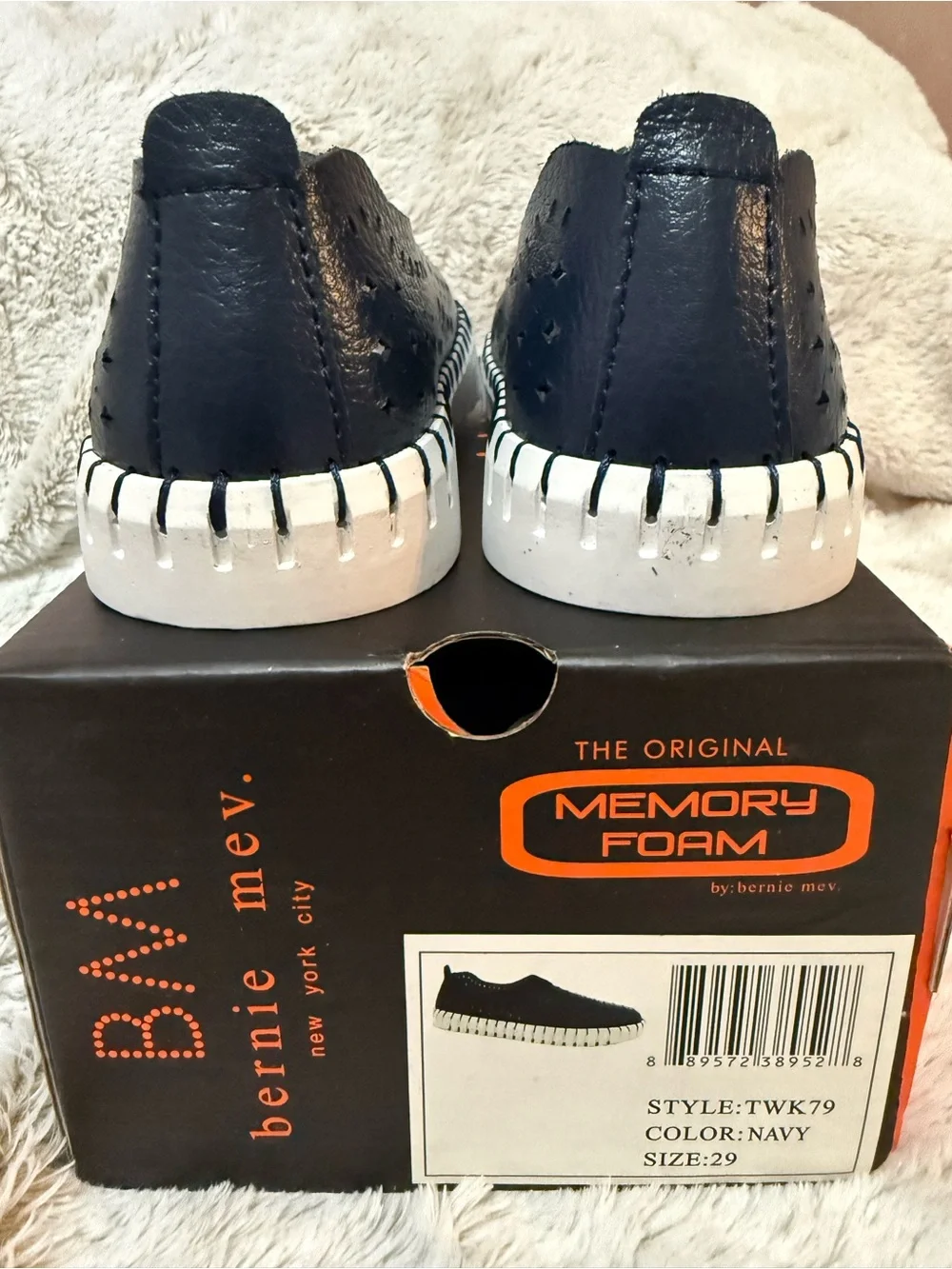 bernie mev. Kids Navy Slip-On Moccasins with White Sole